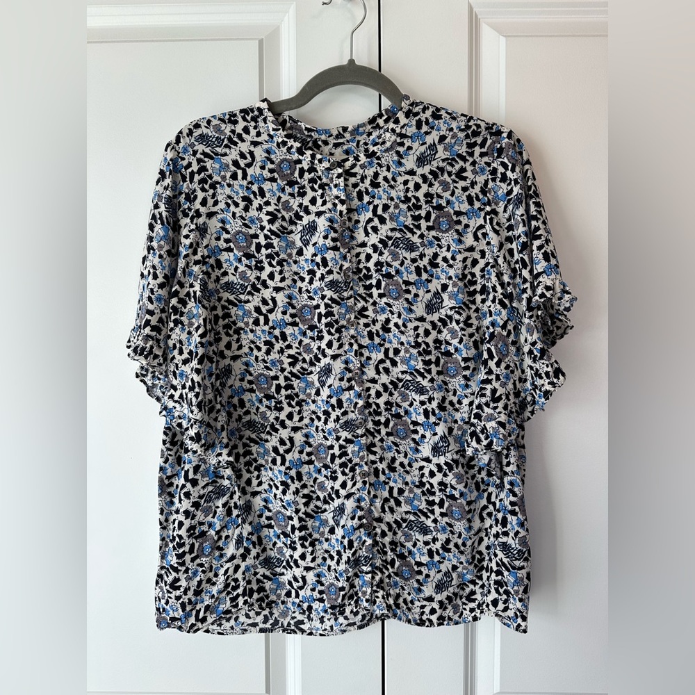 Zadig & Voltaire Tafi Soft Flower Block Blouse Short Sleeve Button Up (Size M)